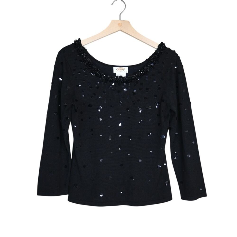 Talbots Petites Womens 3/4 Sleeve Silk Blend Paillette Sweater Small Petite